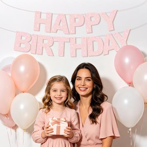 BEISHIDA Pre-Strung Light Pink Happy Birthday Banner Party Sign Decoration - Image 6