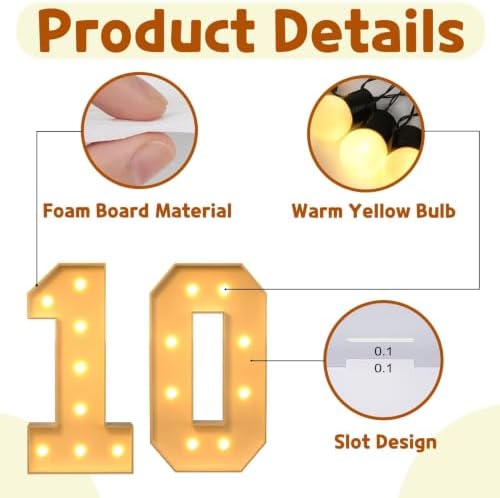 imprsv 10 Marquee Numbers, 3FT Light Up Numbers for 10th Birthday Decor - Image 4