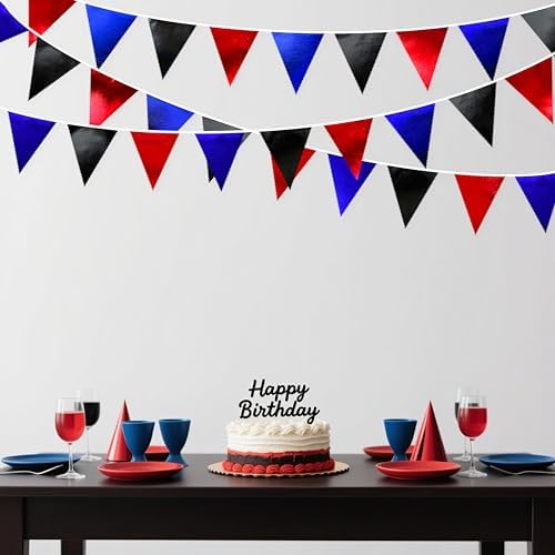 Navy Blue Red Black Party Decorations Metallic Fabric Triangle Pennant Banner Flag Bunting Garland for Graduations Birthday Retirement 4th of July USA Patriotic Veterans Party Decorations Supplies - Image 6