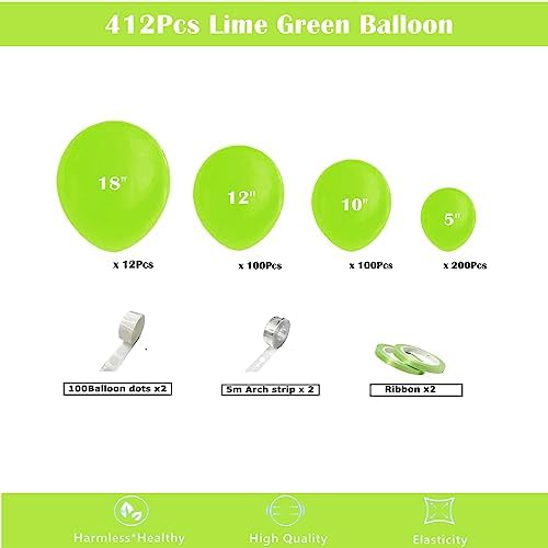 412pcs Lime Green Balloon Garland Arch Kit 18 12 10 5 Inch Different Sizes Matte Latex Balloons for Baby Shower Light Green Theme Birthday Summer Jungle Forest Party Decoration - Image 2
