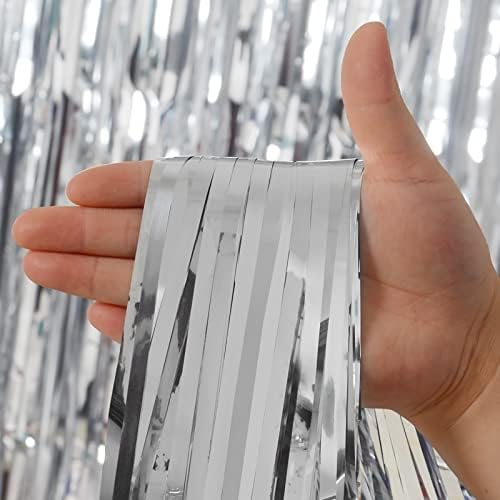 Pure Silver Fringe Curtain Backdrop 3 Pack, 3.2 x 8.2 FT Party Decorations - Image 5