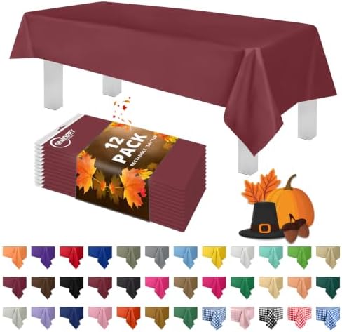 Grandipity Plastic Table Cloth Disposable 12 Pack 54” x 108” Rectangle by Grandipity