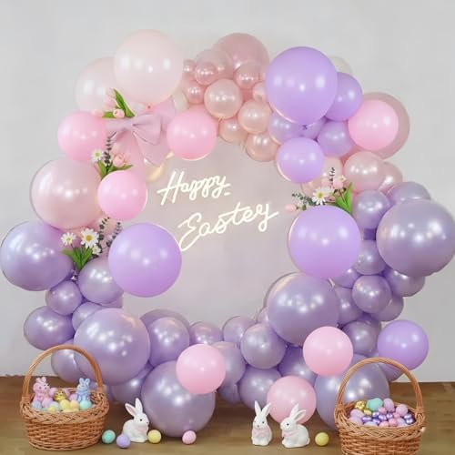 Pastel Pink and Purple Balloons, Princess Pearl Light Pink Purple Orange Latex Helium Party Easter Balloons for Girl Women Bridal Baby Shower Wedding Mermaid Butterfly Fairy Birthday Party Decorations - Image 4