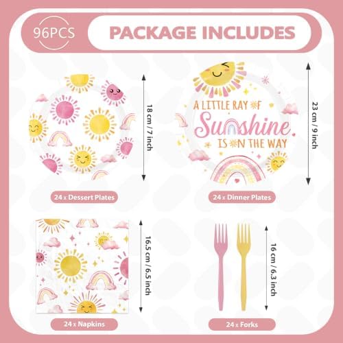 96Pcs Sunshine Baby Shower Decorations Girl Party Supplies Serves 24 - Image 5
