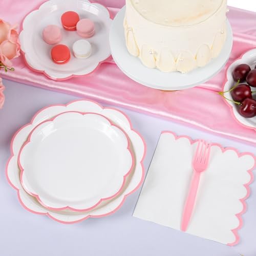 96 Pcs Pink and White Paper Plates and Napkins Set Serve for 24 Guests - Image 4