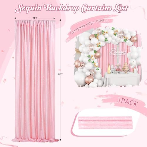 Pink Backdrop 6x8FT Sequin Backdrop Curtains for Wedding Birthday Party - Image 2