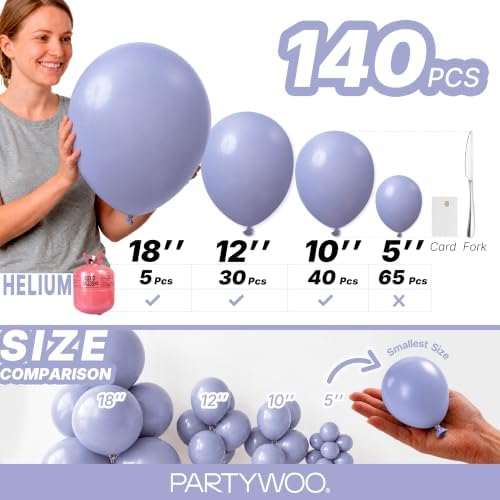 PartyWoo Dusty Blue Balloons 140pcs Boho Dusty Purple Muted Lavender Color - Image 6