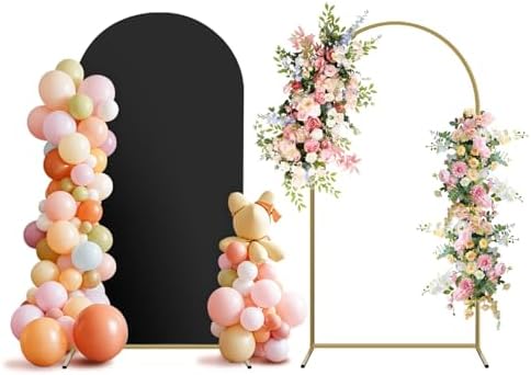 Arch Backdrop Stand and Cover Set, Metal Balloon Arch Backdrop 6ft, Gold Arched Stand Frame for Wedding, Parties,Birthday, Backdrop Decorations (Black,6ft) by Holldoor