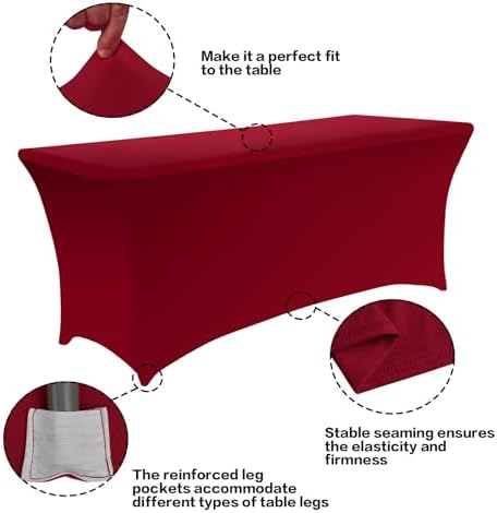 IVAPUPU 6FT Table Cloth for Rectangular Spandex Burgundy Table Cover - Image 2