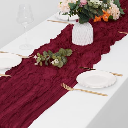 30 Pack Burgundy Cheesecloth Table Runner 17 x 108 inch Cheese Cloth Table Runners 9ft Burgundy Table Runner Rustic Romantic Sheer Gauze Runner for Wedding Party Baby Shower Table Decoration - Image 4