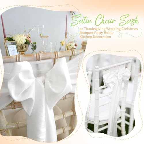 60 PCS White Satin Chair Sashes, 7 x 108 Inch - Image 7