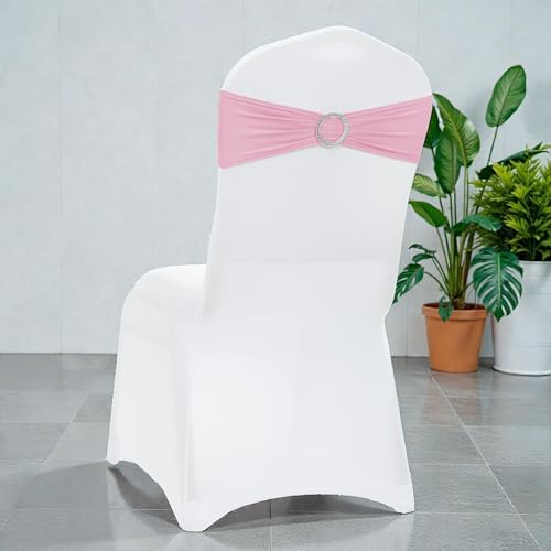MDS Pack of 125 Spandex Chair Sashes for Wedding Party & Event – Pink - Image 5