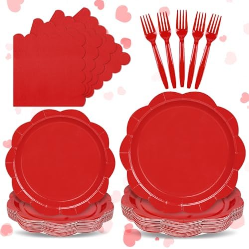 96 Pcs Red Paper Plates and Napkins Set Party Supplies Serve for 50 Guest by Unknown