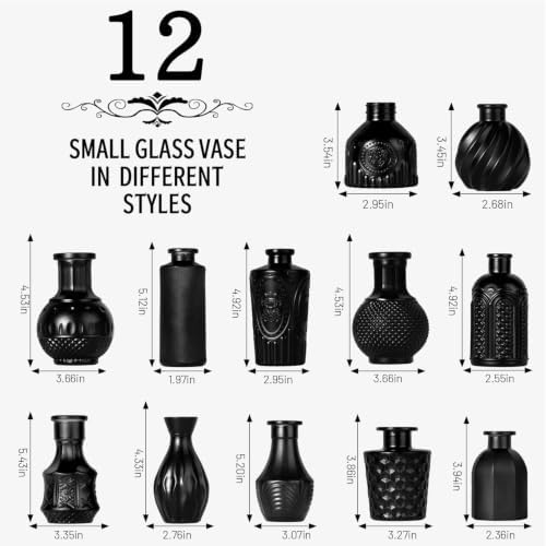 Mini Bud Vases As Wedding Centerpieces for Tables,Clear Bud Vases for Flowers,Small Flower Vases Suitable for Birthday Party,Anniversary,Wedding Reception,Baby Shower (Matt Black, 12PCS) - Image 2