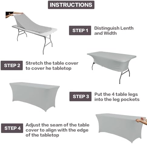 IVAPUPU 8FT Table Cloth for Rectangular Spandex Grey Table Cover - Image 3