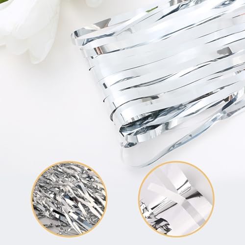 5 Pack Silver Foil Curtain Backdrop 3.2ft x 9.8ft Metallic Tinsel Foil Fringe Curtains Streamer Photo Booth Backdrop for Birthday Party Engagement Bachelorette Party Decorations (Silver) - Image 4