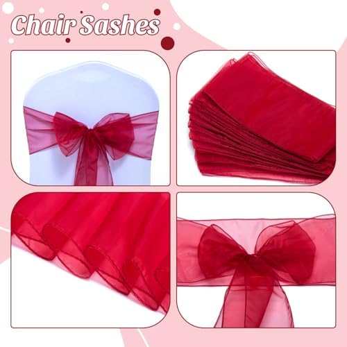 MDS Pack of 200 Organza Chair Sashes for Wedding & Event Décor – Maroon - Image 4