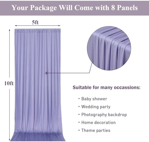 40ft x 10ft Wrinkle Free Lavender Backdrop Curtains for Parties, 8 Panels 5x10ft Polyester Purple Backdrop Drapes for Wedding Party Background Birthday Decoration - Image 6