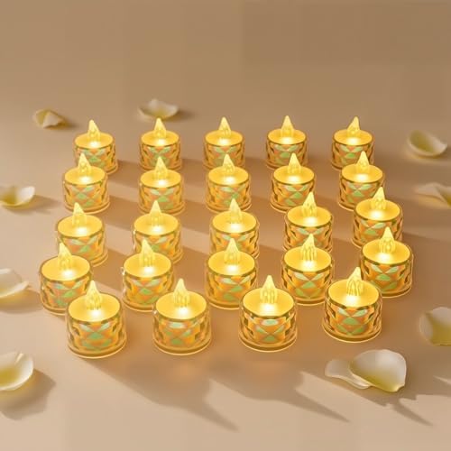 24 Pack Crystal Candle Lights,Battery Operated Candle,100+Hours Fake Electeic LED Tea Lights for Votive,Centerpiece Table Decorations by Unknown