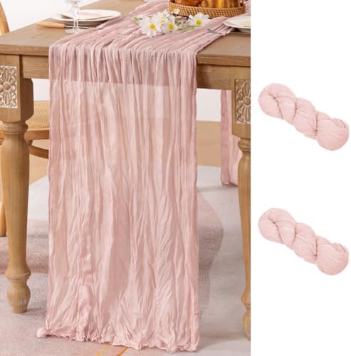 Pink Cheesecloth Table Runner Fall Wedding Bridal Party Decor 10ft, 2 Pack by MLMC