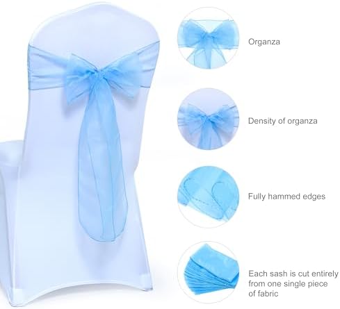 MDS Pack of 25 Organza Chair Sashes for Wedding & Event Décor – Baby Blue - Image 6