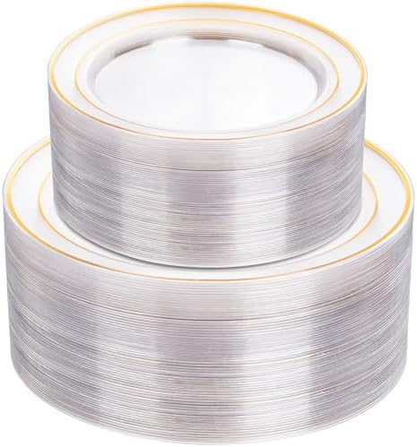 I00000 102 Pcs Clear Gold Plastic Plates, Premium Disposable Party Plates by I00000