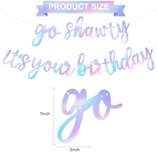 BEISHIDA Iridescent Go Shawty It's Your Birthday Banner - NO DIY - Hip Hop Theme Glitter Happy Birthday Banner - Pre-Strung - Black Rap Theme Happy Birthday Sign for Man Women birthday Party Supply - Image 2