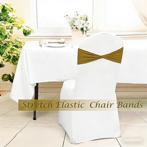 Spandex Brown Chair Sashes Bows 60 Pcs Brown Chair Sashes Elastic Chair Cover Bands Ties Without Buckle for Wedding Birthday Party Ceremoney Events Decoration - Image 6