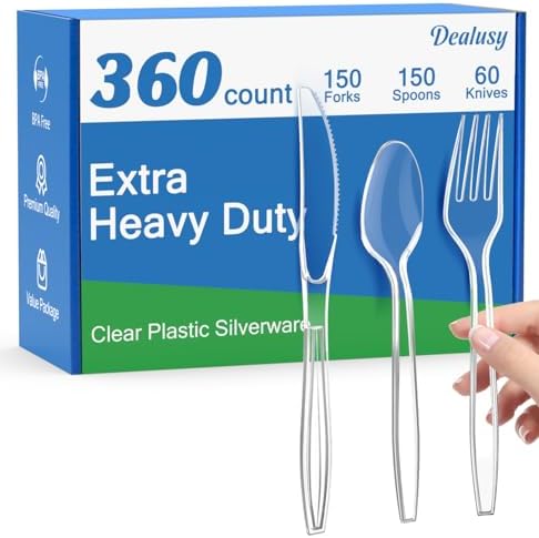 Dealusy 360 Count Extra Heavy Duty Clear Plastic Silverware by Dealusy