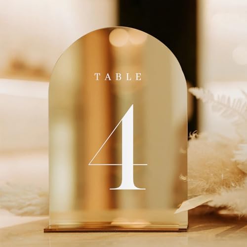 Gold Mirror Arch Table Numbers for Wedding, 25 Pack 5x7" Gold Mirror Arch Acrylic Signs with Stand Acrylic Table Numbers 1-25, Perfect for Wedding Reception - Image 6