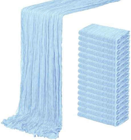 16 Pack Baby Blue Cheesecloth Table Runner 20 x 120 inch Gauze Table Runners 10 FT Long,Semi Sheer Cheese Cloth Fabric Table Runner Bulk for Wedding,Party,Baby Shower,Bridal Shower Decoration by ACSUIT