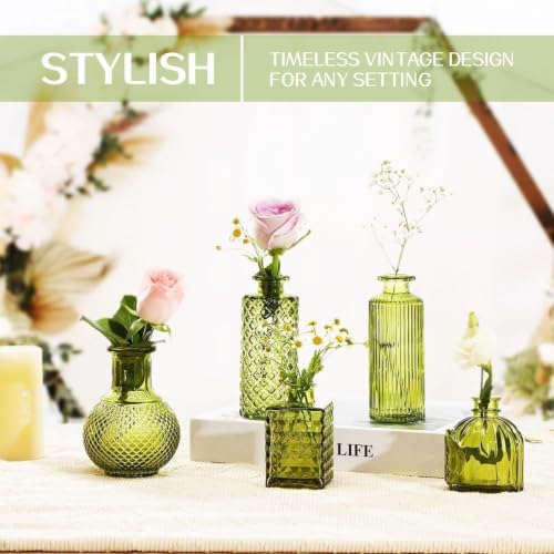 Mini Bud Vases Centerpieces for Tables,Clear Bud Vases for Flowers,Small Flower Vases Suitable for Birthday Party,Anniversary,Wedding Reception,Baby Shower (Green, 12PCS) - Image 6