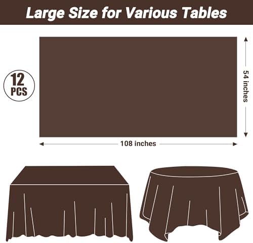 QZYL 12 PCS Brown Plastic Tablecloths, 54 in x 108 in Dinner Table Cloths, Rectangle Table Cover for Birthday Party Family Gathering Wedding - Image 2