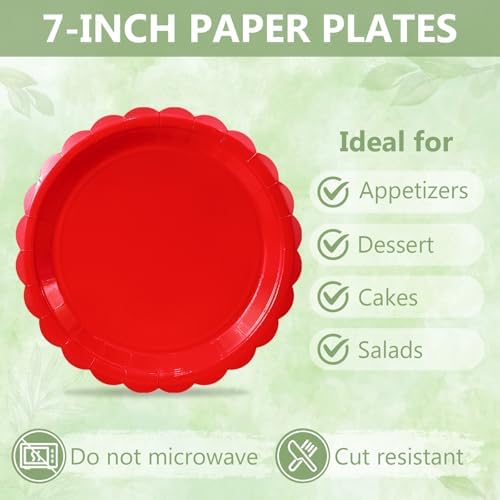 Mulbozy 75 Pcs Red Paper Plates 7" Disposable for Christmas Dessert Plates - Image 6