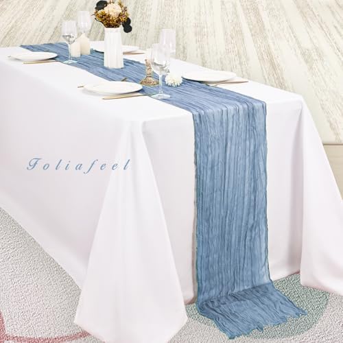 6 Pack Dusty Blue 10FT Cheesecloth Table Runner Rustic Gauze Fabric Cheese Cloth Table Runner for Wedding Bridal Baby Shower Table Decor 20 x 120 Inch Long Boho Sheer Birthday Party Table Decorations - Image 4