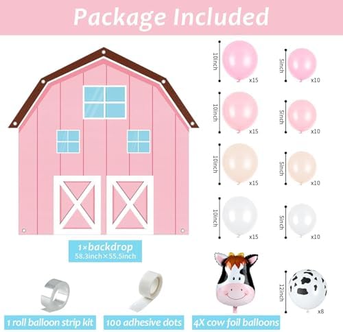 Farm Animals Party Decoration Set Farmhouse Backdrop Cowgirl Balloon Garland Arch Kit Farm Photography Background Farmer Theme Cow Balloons Photo Booth Decor for Birthday Baby Shower Party Supplies - Image 2