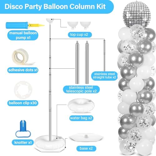 2 Set Disco Ball Balloon Column Stand Adjustable Silver Disco Balloon Decor - Image 2