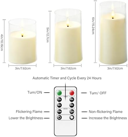 kakoya Flickering Flameless Candles Battery Operated with Remote and 2/4/6/8 H Timer Acrylic Led Pillar Candles Pack of 9 (D 3" xH 4" 5" 6") with Realistic 3D Wick Candles for Home Decor(Ivory) - Image 5