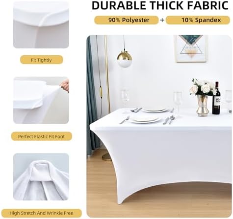 10-Pack 8ft White Spandex Table Covers for Rectangle Folding Tables - Washable Elastic Tablecloth - Ultimate Fitted Table Protector for Parties, Trade Shows, Banquet, and Wedding - Image 2