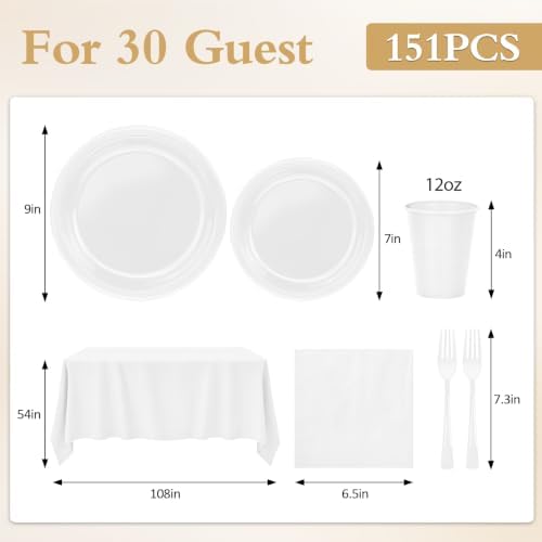 White Plastic Party Plates Set 30 Guest for Wedding Birthday Decorations - Image 3