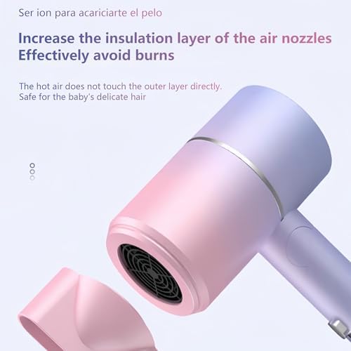 Foldable Ionic Hair Dryer with Diffuser, 800W Fast Drying Blow Dryer, 38000 RPM, Lightweight, Pink Blue, for Home & Travel (Pink Blue) - Image 4