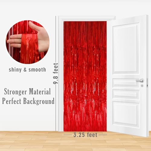 GOER 3.2 ft x 9.8 ft Metallic Tinsel Foil Fringe Curtains Party Photo Backdrop Party Streamers for Birthday,Graduation,New Year Eve Decorations Wedding Decor (1 Pack, Red) - Image 2