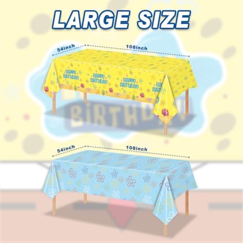 Yellow Cartoon Party Supplies Ocean Tableware Set for 20 Guests With Plates, Cups, Napkins, Banner, Tablecloth, Cake Toppers & Hanging Swirls for Kids Birthday Party Decorations - Image 3