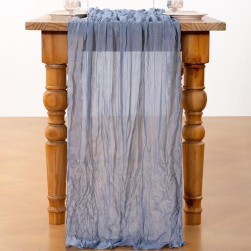 DeZerlor Dusty Blue Cheesecloth Table Runner 1 Pack Summer Boho Runner - Image 4