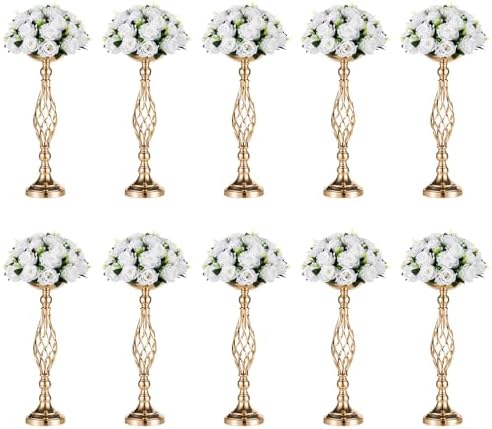 NUPTIO Gold Centerpiece Stand for Table, Twist Style, 20.5" Tall, 10 Pcs by Nuptio
