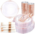 Nervure 350Pcs Rose Gold Plates, Disposable Dinnerware Set for 50 Guests by Nervure
