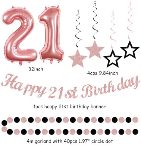 Rose Gold Pink Black 21st Womens Happy Birthday Party Decorations Hugmoon - Image 3