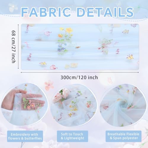 Floral Gauze Table Runner Centerpieces 10ft Embroidery Flower Tulle Spring - Image 5