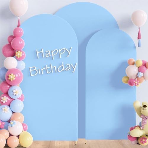 Spandex Baby Blue Arch Backdrop Cover Set of 3 (7.2FT,6FT,6FT), 2-Sided Round Top Chiara Fitted Wedding Arch Cover Backdrop for Wedding Birthday Party Arch Stand Decoration by Htper