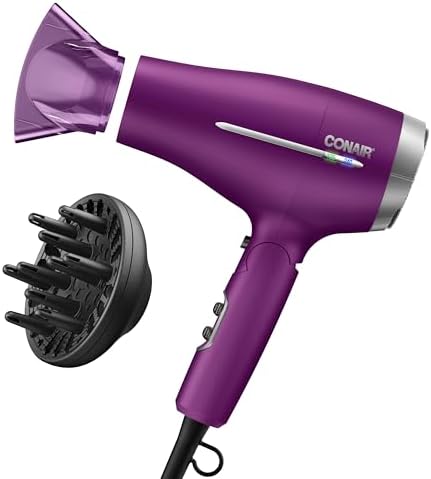 Conair Travel Hair Dryer, Double-Ceramic Design, Foldable Handle, Purple by conair